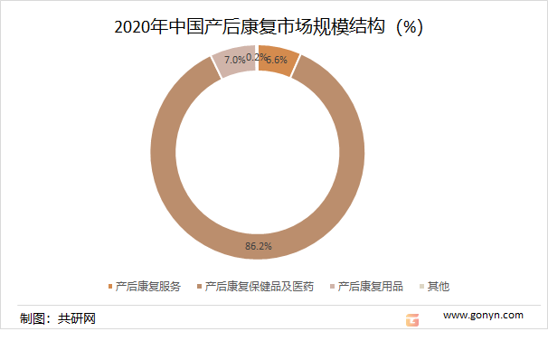 2020年中国产后康复市场规模结构（%）