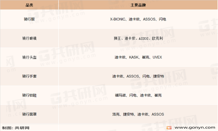骑行装备主要品牌