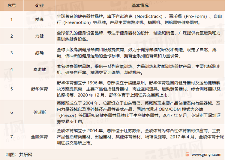 中国健身器材行业企业情况