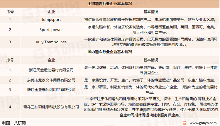 全球及中国蹦床行业企业基本情况