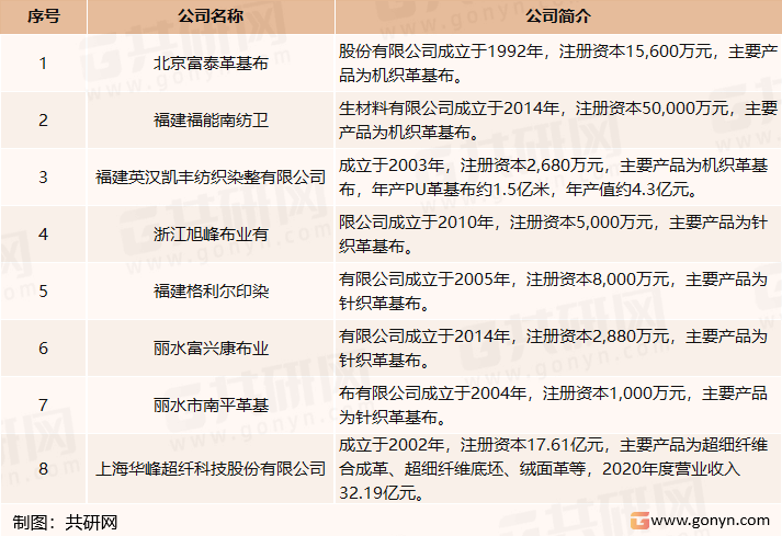 国内革基布行业主要企业介绍