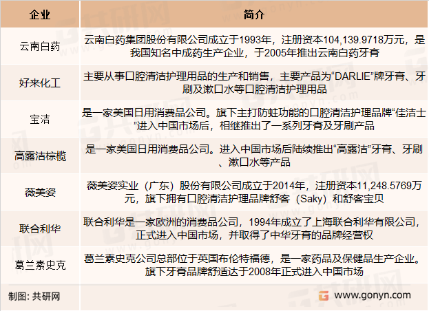 口腔清洁护理用品主要企业