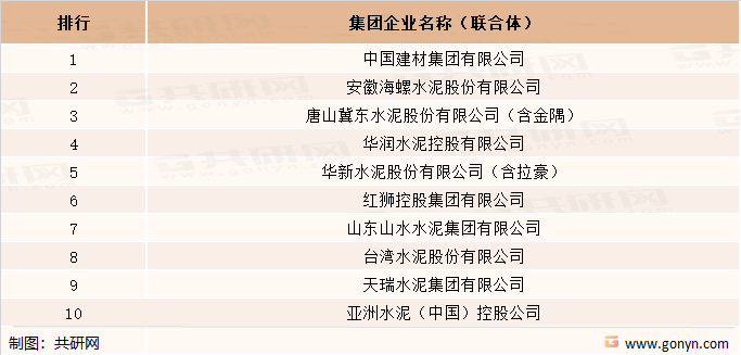 2021年全国水泥熟料产能10强企业