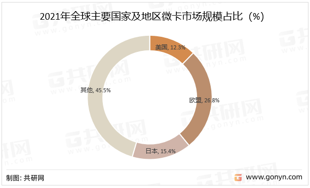 2021年全球主要国家及地区微卡市场规模占比（%）