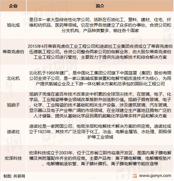 电解槽主要竞争企业