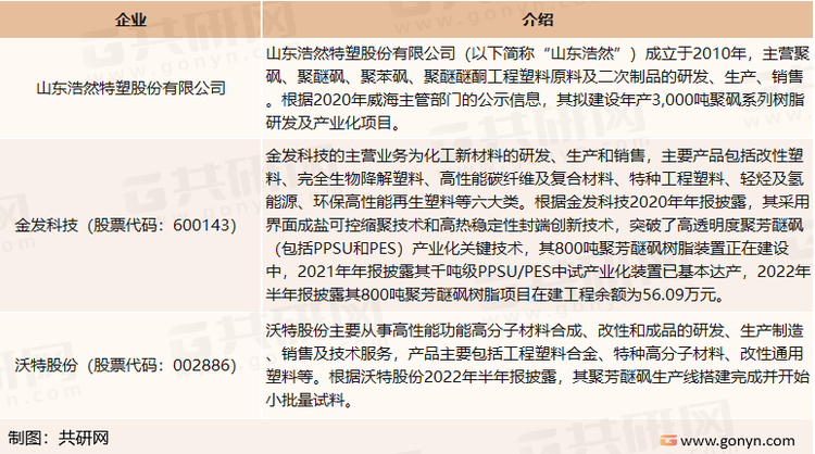 中国聚芳醚砜市场主要企业介绍