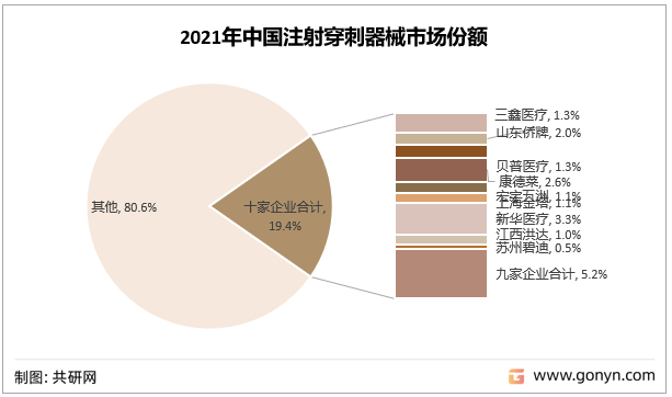 2021年中国注射穿刺器械市场份额