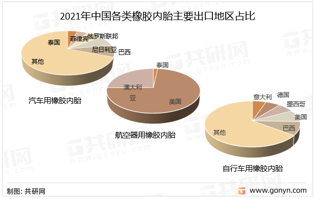 2021年中国各类橡胶内胎主要出口地区占比