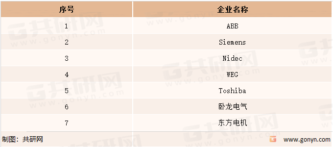目前全球永磁电机行业主要企业