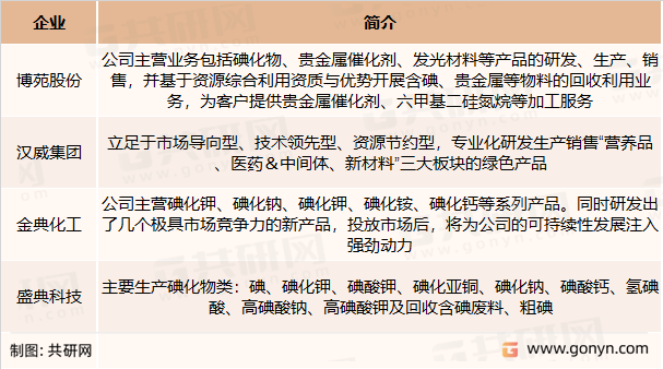 无机碘化物主要生产企业