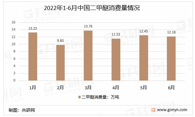 2022年1-6月中国二甲醚消费量情况