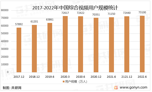 2017-2022年中国综合视频用户规模统计