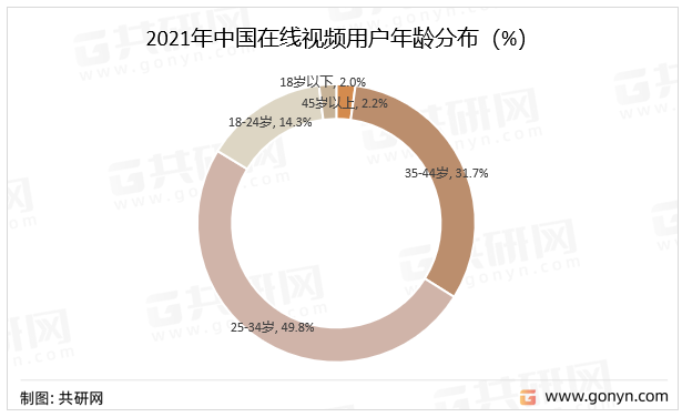 2021年中国在线视频用户年龄分布