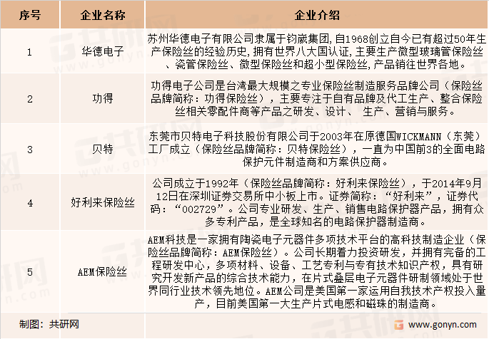 中国保险丝行业部分主要品牌介绍
