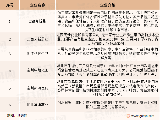 全球叶酸原料药市场主要生产企业