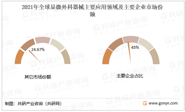 2021年全球显微外科器械主要应用领域及主要企业市场份额