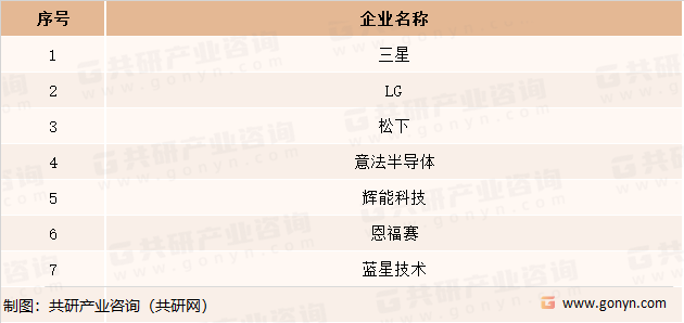中国柔性电池主要竞争企业