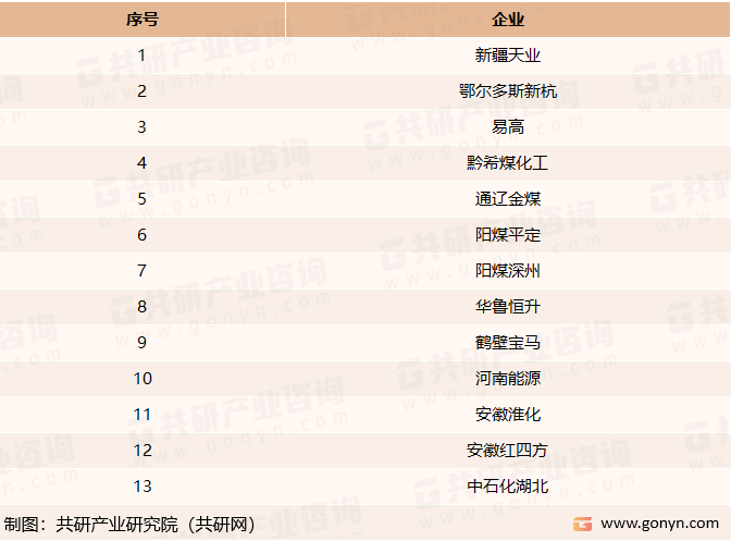 我国煤制乙二醇主要生产企业