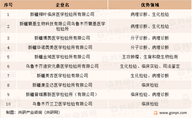 新疆第三方医学诊断产业主要企业及其优势领域