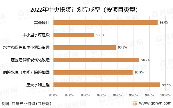 2022年中央投资计划完成率（按项目类型）