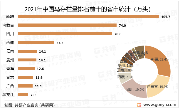 2021年中国马存栏量排名前十的省市统计