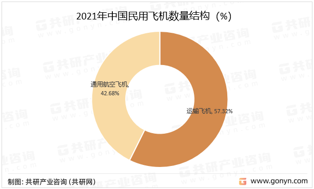 2021年中国民用飞机数量结构（%）