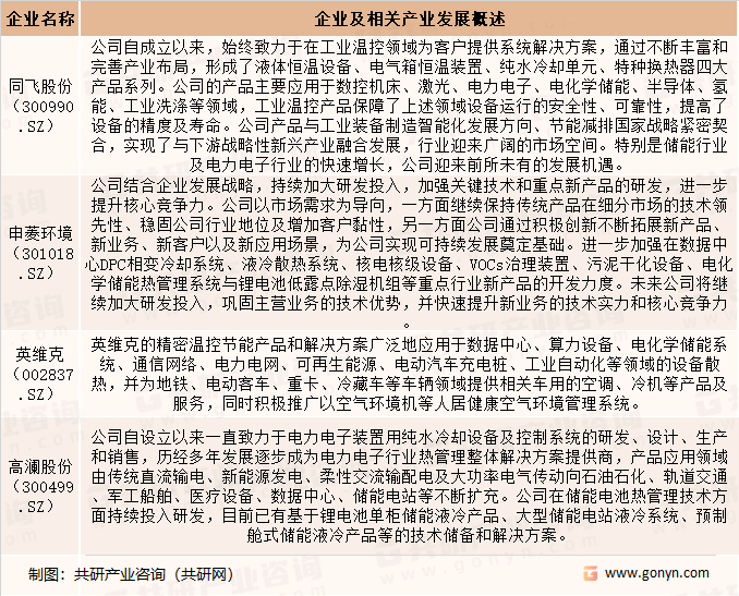 储能温控市场代表企业分析