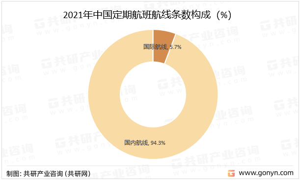 2021年中国定期航班航线条数构成（%）
