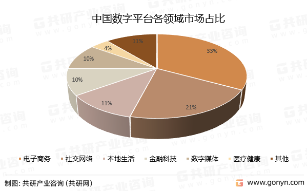 中国数字平台各领域市场占比