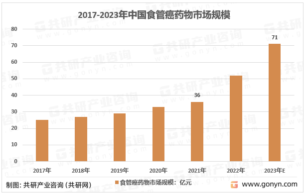 2017-2023年中国食管癌药物市场规模