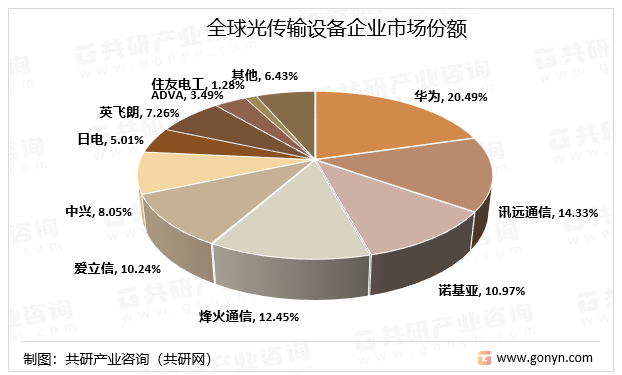 全球光传输设备企业市场份额