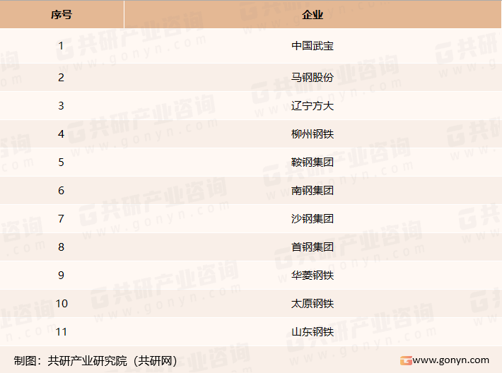 我国钢铁长材主要生产企业