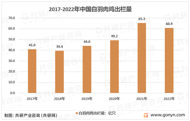 2017-2022年中国白羽肉鸡出栏量