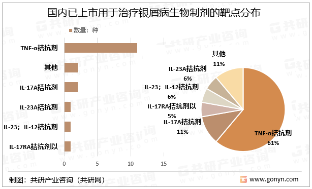 国内已上市用于治疗银屑病的生物制剂靶点分布