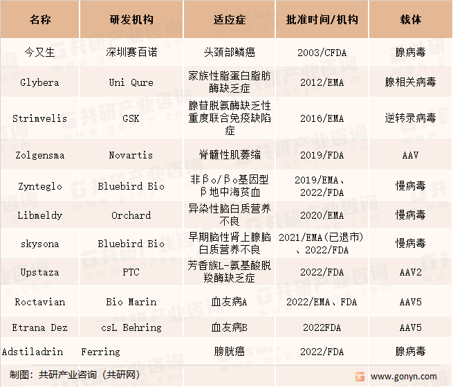 全球已获批基因治疗产品
