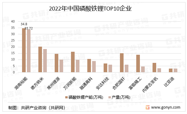 2022年中国磷酸铁锂TOP10企业