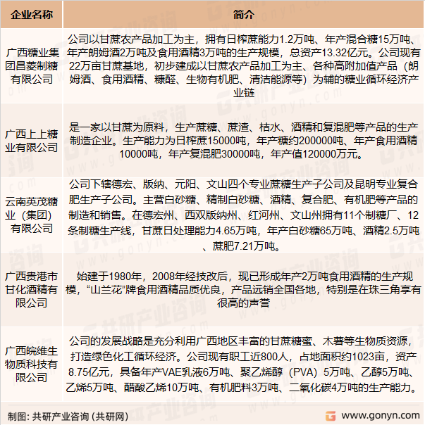 国内糖蜜发酵酒精行业部分生产商