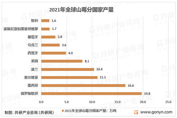 2021年全球前十国家地区山莓产量