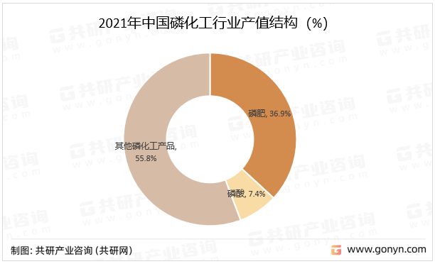 2021年中国磷化工行业产值结构（%）