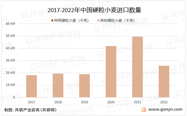 2017-2022年中国硬粒小麦进口数量
