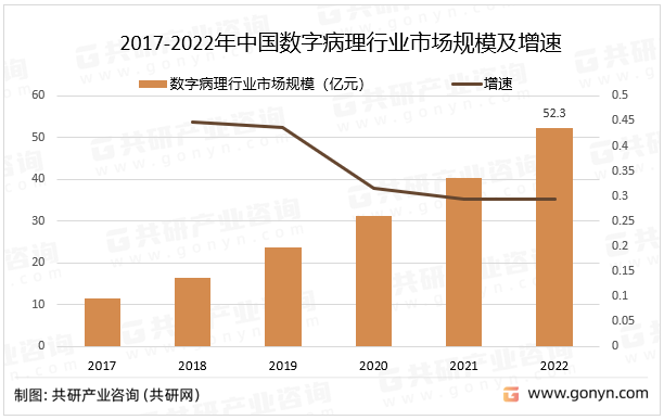 2017-2022年中国数字病理行业市场规模及增速