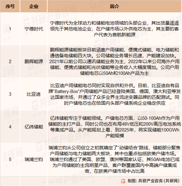 户用储能电池主要竞争企业
