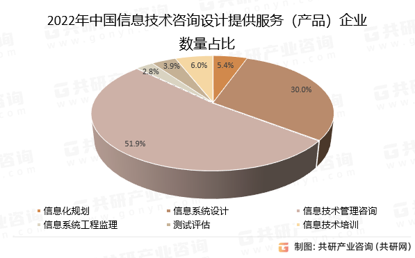 2022年中国信息技术咨询设计提供服务（产品）企业数量占比