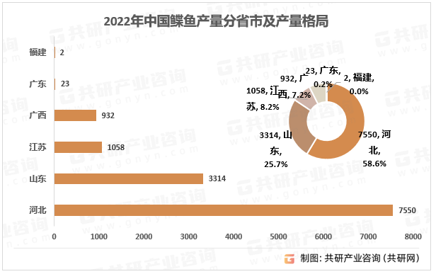 2022年中国鲽鱼产量分省市及产量格局
