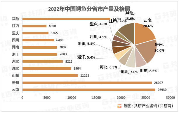 2022年中国鲟鱼分省市产量及格局