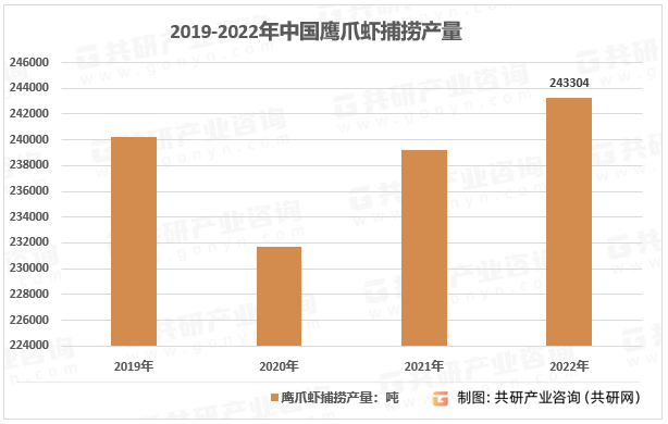 2019-2022年中国鹰爪虾捕捞产量