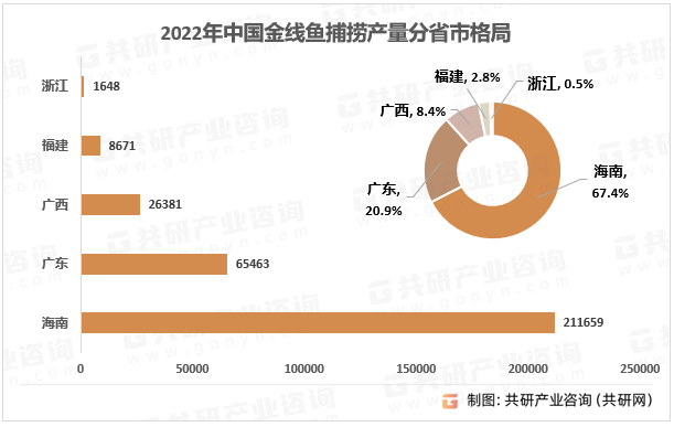 2022年中国金线鱼捕捞产量分省市格局