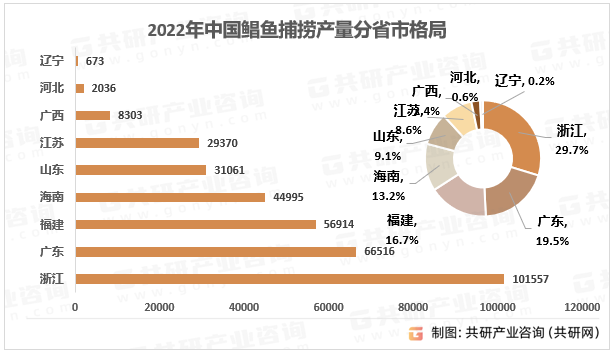 2022年中国鲳鱼捕捞产量分省市格局