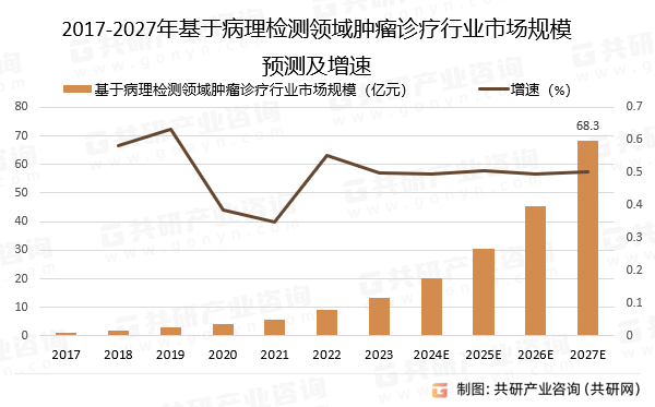 2017-2027年基于病理检测领域肿瘤诊疗行业市场规模预测及增速
