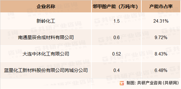 2022年国内邻甲酚主要生产企业及产能